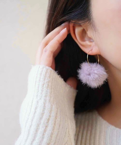 CERCA ピアス jolie minette/ふわふわ ファー フープ レディース