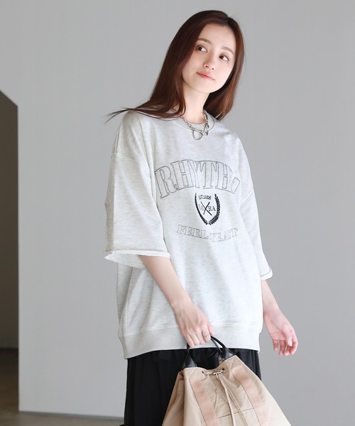 uora トレーナー スウェット 刺繍ロゴ ハーフスリーブ オーバーサイズ