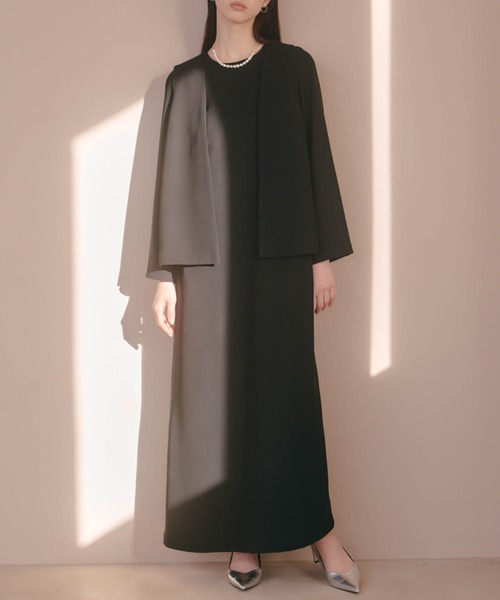 kaene ノーカラージャケット 黒　パール kaene（カエン）の「パールダブルジャケット（ノーカラージャケット