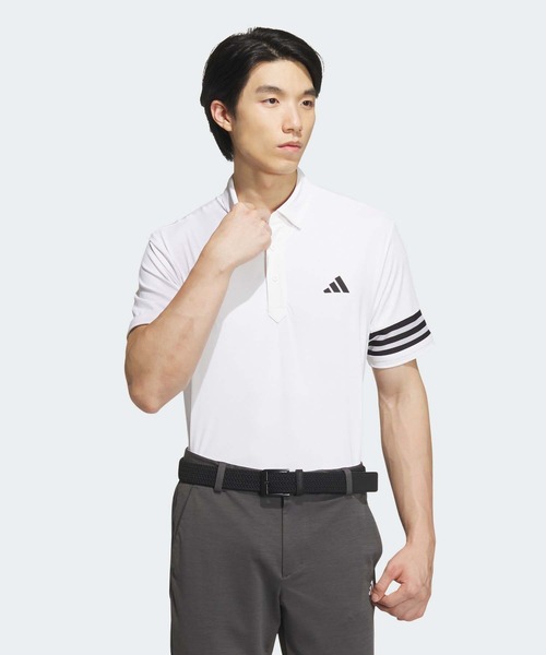 【adidas GOLF/アディダス】3ストライプス半袖ポロシャツ・XLホワイト adidas ポロシャツ 3ストライプス メッシュベントポロ「adidas