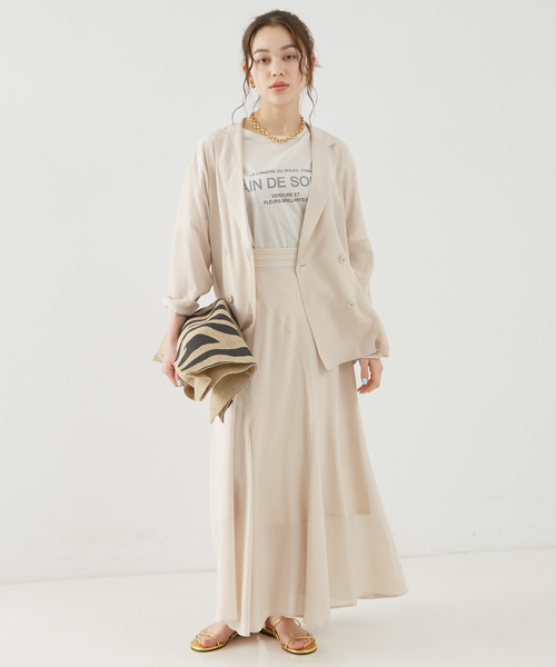 rouge vif ベージュ フリル ロングスカート Mサイズ Rouge vif スカート フィブリルローン切り替えマキシスカート