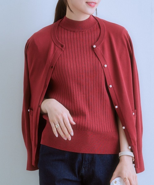7days Life Styling カーディガン パール調ボタンクルーネック