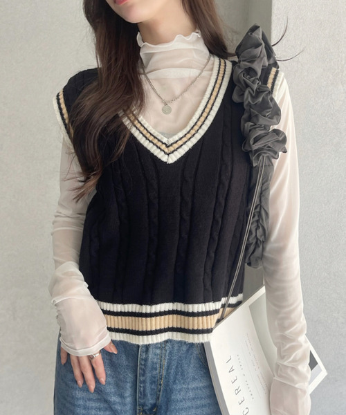 Ada. ベスト ジレ ケーブル編み チルデンニットベスト レディース