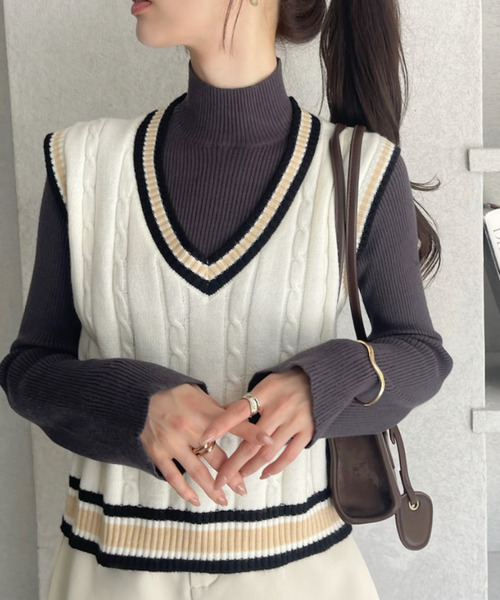 Ada. ベスト ジレ ケーブル編み チルデンニットベスト レディース