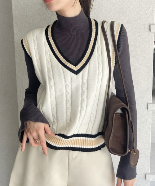 Ada. ベスト ジレ ケーブル編み チルデンニットベスト レディース