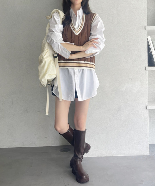 Ada. ベスト ジレ ケーブル編み チルデンニットベスト レディース