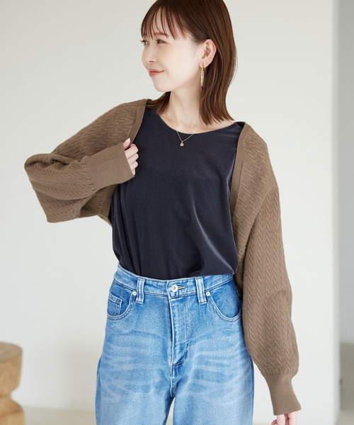 美品　MaxMara ウール　ケーブル編みニットカーディガンボレロ　　　S ボレロ] モヘヤ ブレンド カーディガン, green | Max Mara