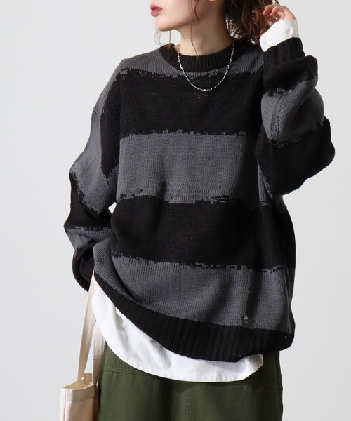 BIKE STAR（バイクスター） セーター ニット Distressed border crew