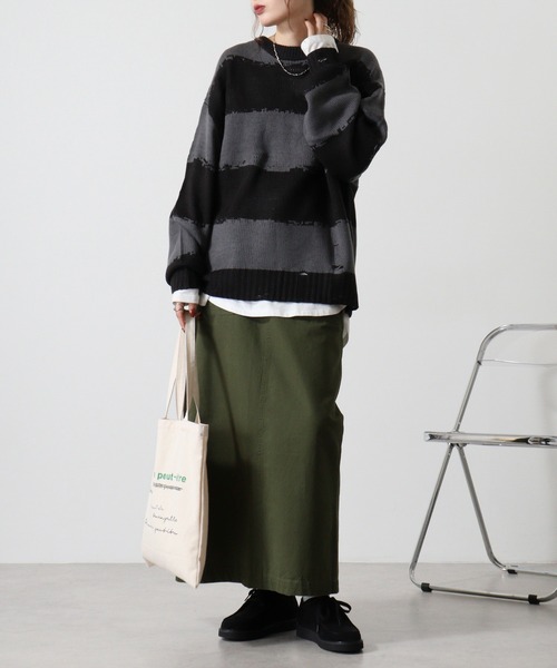 BIKE STAR セーター ニット Distressed border crew knit