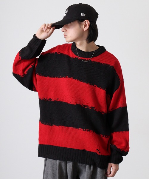 BIKE STAR（バイクスター） セーター ニット Distressed border crew