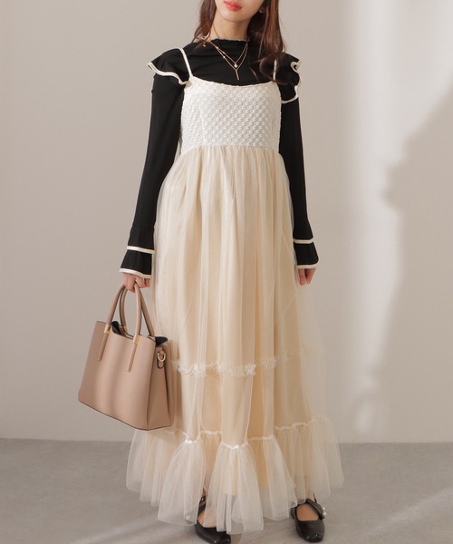 【週末限定SALE】ヴィンテージクロス 刺繍 クロシェ レース キャミワンピース Lace Ladies（レースレディース） ワンピース ハイウエスト ティアード