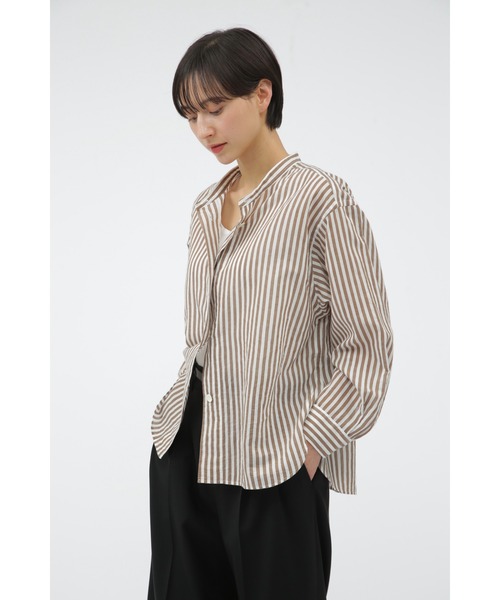 シャツ+ブラウス(長袖+七分) MARGARET HOWELL - SILK COTTON STRIPE MARGARET HOWELL ブラウス シャツ COTTON SILK STRIPE