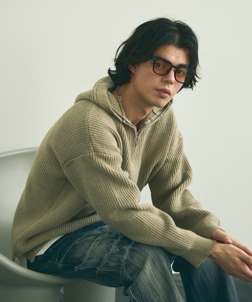 Shoowtime セーター ニット Oversized half zip hood knit