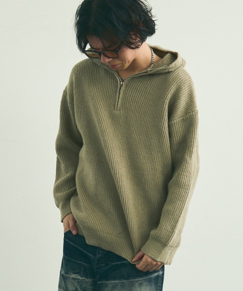 Shoowtime セーター ニット Oversized half zip hood knit