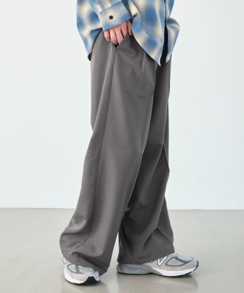 90s PRONTI ワイドバギースラックス　ストーングレー　レーヨン　古着 WEGO（ウィゴー） ワイドパンツ スラックス WEGO/バギースラックス