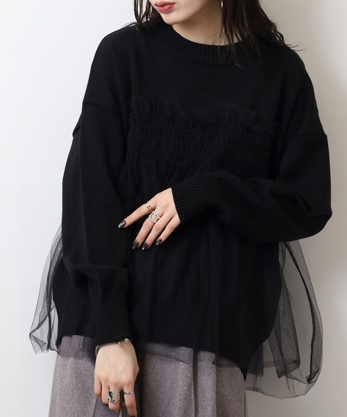 ニット セーター A.N.L チュールレイヤードニット レディース