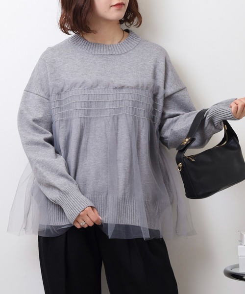 ニット セーター A.N.L チュールレイヤードニット レディース ニット セーター A.N.L チュールレイヤードニット レディース