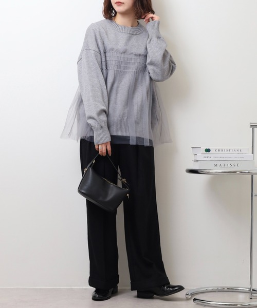 ニット セーター A.N.L チュールレイヤードニット レディース ニット セーター A.N.L チュールレイヤードニット レディース