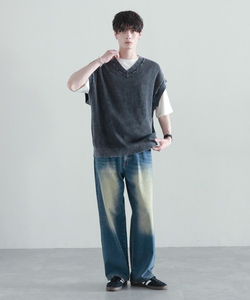 オーバーサイズ BAGGY パンツ で ライトブルー HARVESTY｜CIRCUS BAGGY PANTS サーカスバギーパンツ 10ozDENIM