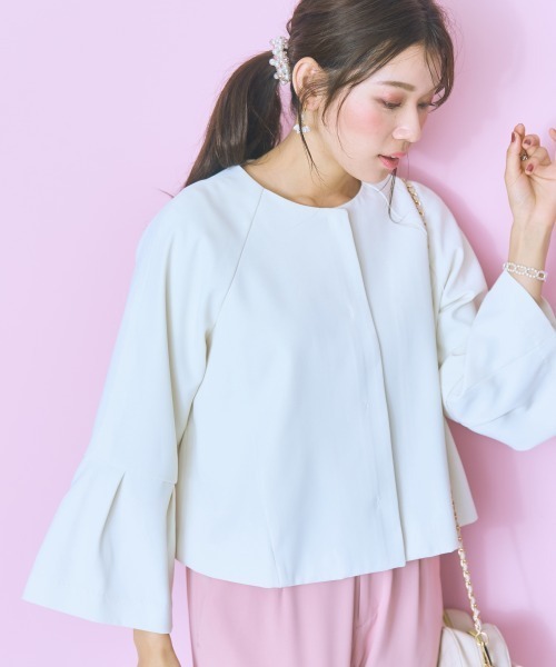 極美品✨フェイズエイト ノーカラージャケット 羽織り ストレッチ ピンク marun（マルン） ジャケット ノーカラージャケット 「大きいサイズ」袖