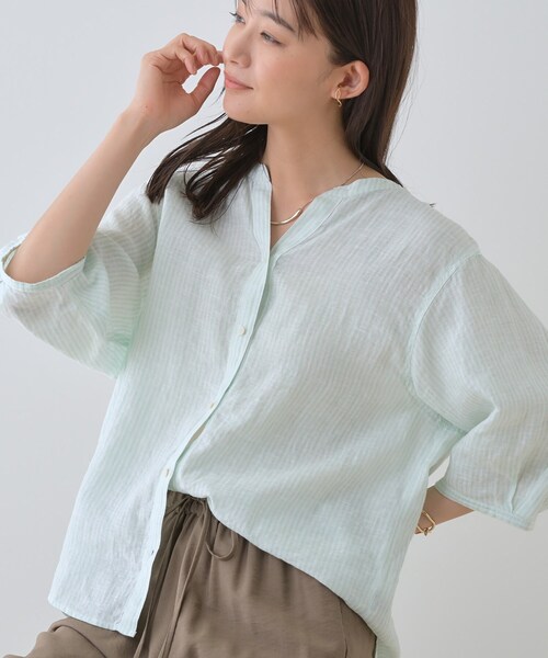 INDIVI ブラウス シャツ 「毎年人気！／フレンチリネン」5分袖