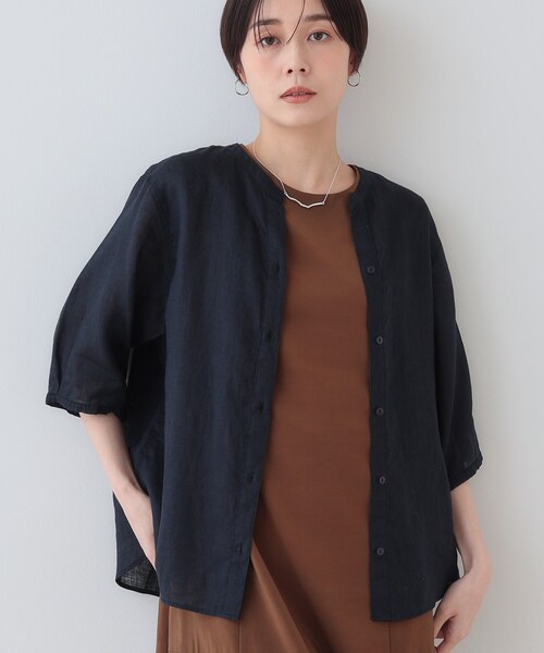 INDIVI ブラウス シャツ 「毎年人気！／フレンチリネン」5分袖