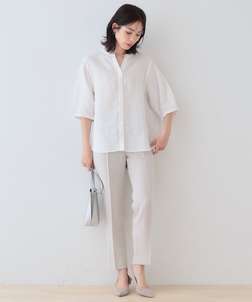 INDIVI ブラウス シャツ 「毎年人気！／フレンチリネン」5分袖