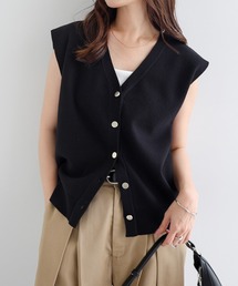 andme（アンドミー） ベスト ジレ 金ボタンノースリーブニットトップス