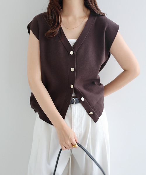 ★美品★BALLSEY ツイードベスト 金ボタン ノースリーブ ニット切替 36 ☆美品☆BALLSEY ツイードベスト 金ボタン ノースリーブ ニット