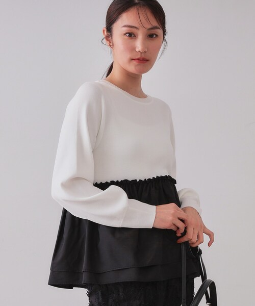 OHGA　オーガ　DOCKING KNIT　ドッキングニット　ジャガードペプラム OPAQUE.CLIP（オペークドットクリップ） tシャツ 配色ペプラム