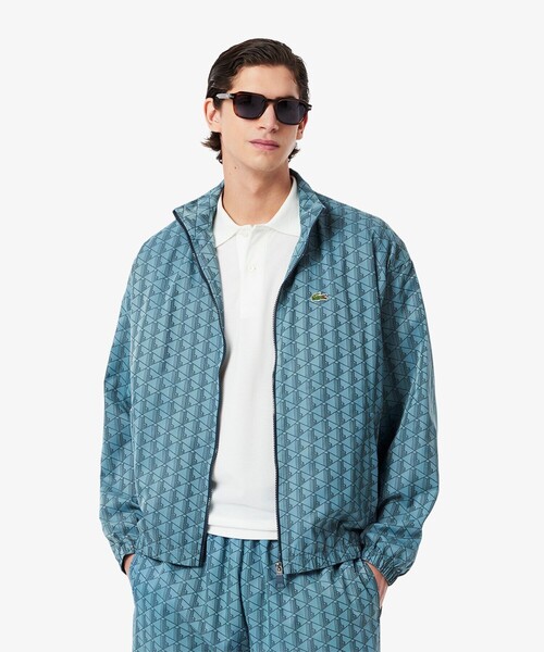 ラコステ ナイロンジャケット 青 LACOSTE ナイロンジャケット モノグラムジャカード撥水ナイロン
