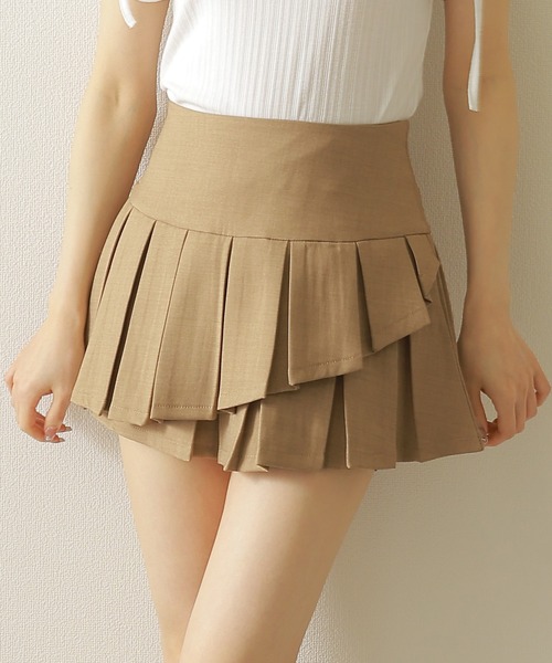 M DOLLY スカート asymmetry pleats mini skirt/アシンメトリー