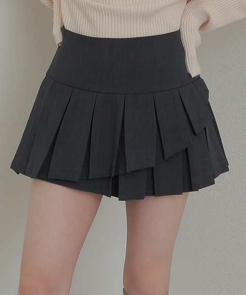 M DOLLY スカート asymmetry pleats mini skirt/アシンメトリー