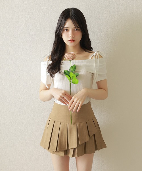 M DOLLY スカート asymmetry pleats mini skirt/アシンメトリー