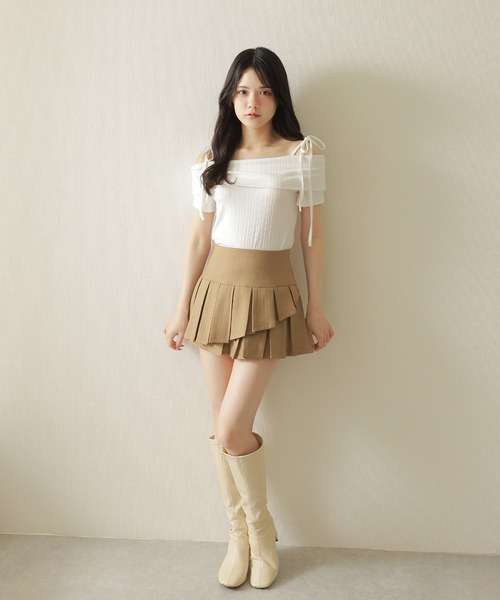 M DOLLY スカート asymmetry pleats mini skirt/アシンメトリー