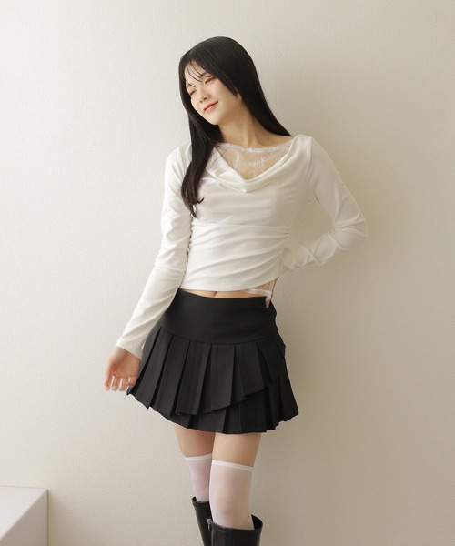 M DOLLY スカート asymmetry pleats mini skirt/アシンメトリー