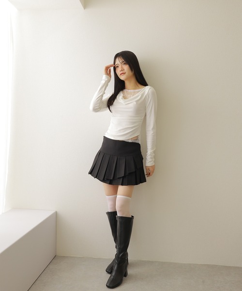 M DOLLY スカート asymmetry pleats mini skirt/アシンメトリー
