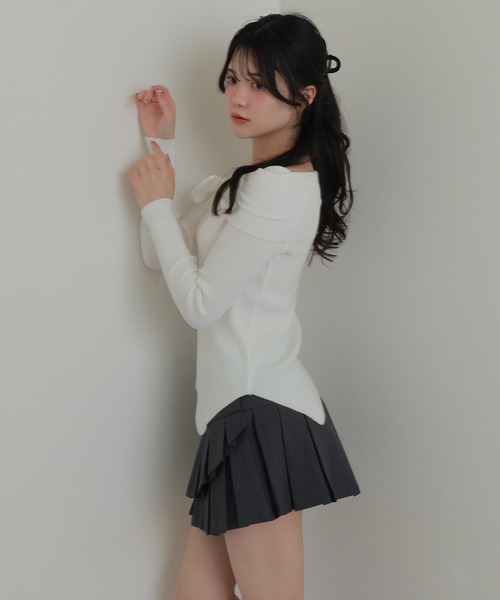 M DOLLY スカート asymmetry pleats mini skirt/アシンメトリー