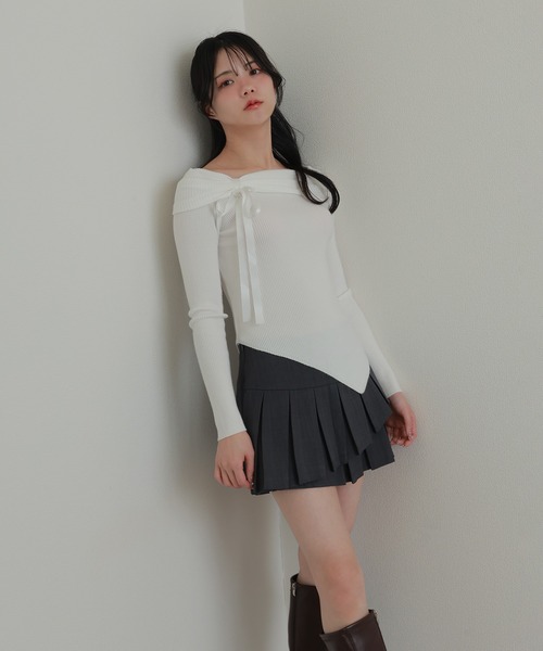 M DOLLY スカート asymmetry pleats mini skirt/アシンメトリー