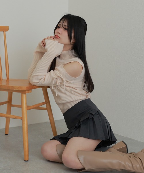 M DOLLY スカート asymmetry pleats mini skirt/アシンメトリー