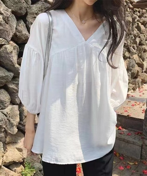 CADBURY（キャドバリー） ブラウス シャツ 胸袖ギャザー切替Aライン