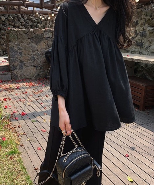 CADBURY（キャドバリー） ブラウス シャツ 胸袖ギャザー切替Aライン