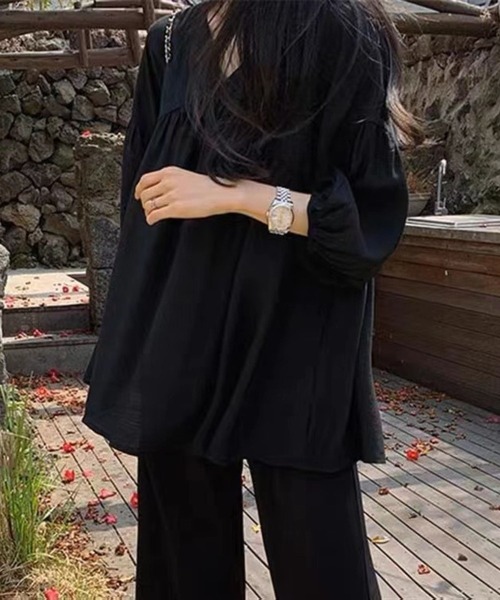 CADBURY（キャドバリー） ブラウス シャツ 胸袖ギャザー切替Aライン