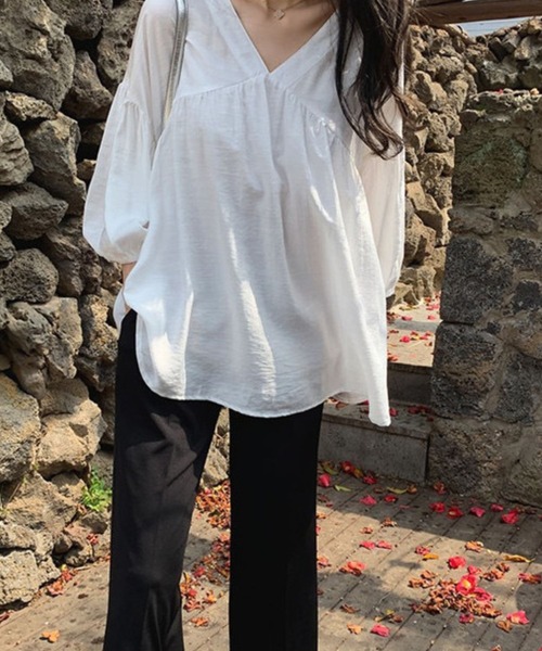 CADBURY（キャドバリー） ブラウス シャツ 胸袖ギャザー切替Aライン