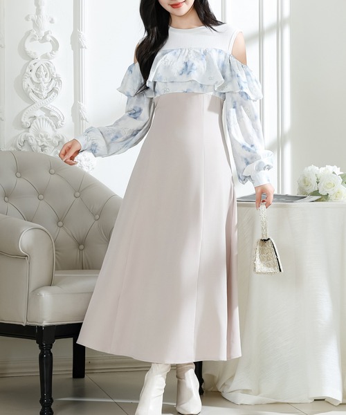 花柄オフショルプリーツワンピース Lace Ladies（レースレディース） ワンピース 花柄 オフショル