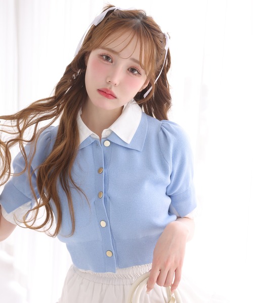 ニット セーター レイヤード襟付きポロニット レディース 2025SS