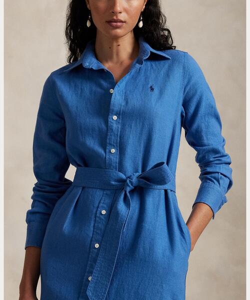 POLO RALPH LAUREN シャツワンピース ベルテッド リネン シャツ
