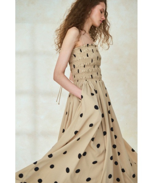 【新品タグ付】estella.k シャーリングキャミドレスドット柄 Estella.K ワンピース Before Sunset Dress2 シャーリングキャミドレス