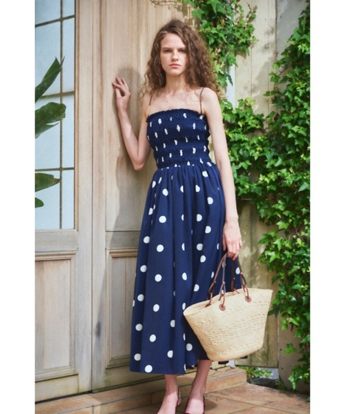【新品タグ付】estella.k シャーリングキャミドレスドット柄 Estella.K ワンピース Before Sunset Dress2 シャーリングキャミドレス