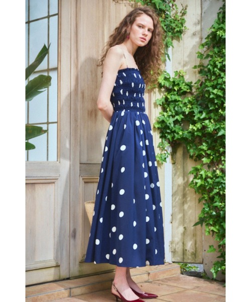 【新品タグ付】estella.k シャーリングキャミドレスドット柄 Estella.K ワンピース Before Sunset Dress2 シャーリングキャミドレス